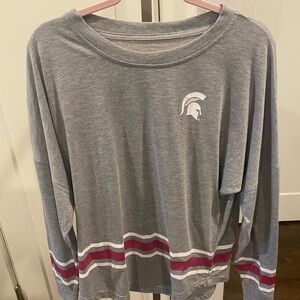 Colosseum MSU Spartans Gray Long Sleeve Shirt with Pink & White Detail Medium